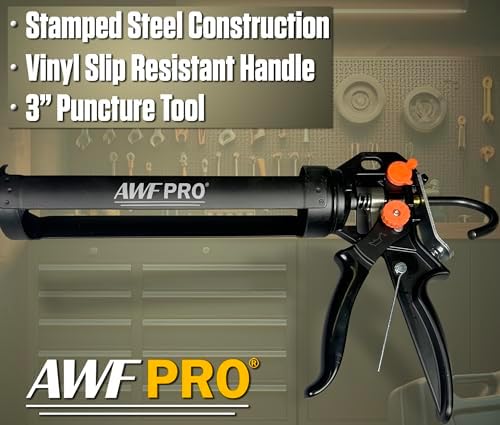 awf pro 10 oz dual thrust caulk gun showing dimensions