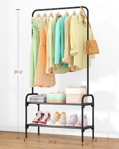sakugi clothes rack 2-tier shoe organizer, metal, 29.3x12.5x59.6 shown in use