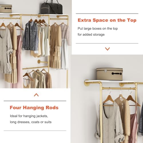 kakabb industrial pipe clothing rack with shelves, wall showing dimensions