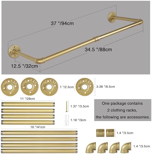 addgrace industrial pipe clothing garment rack gold 34.5, close-up detail