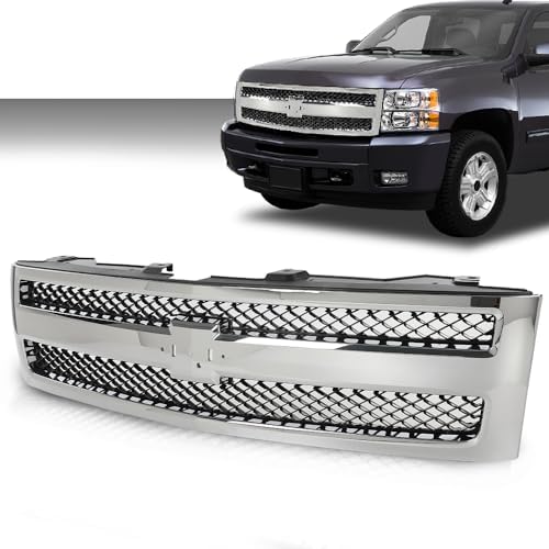 GRAND ORANGE Front Bumper Grille Compatible with Chevy Silverado 1500 Hybrid/XFE 2009-2013, Fit Chevy Silverado 1500 LS/LT/LTZ/WT 2007-2013 Chrome