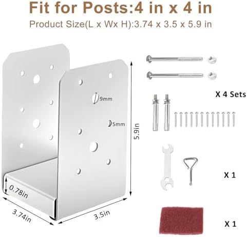 4x4 post base, 4pcs stainless steel adjustable post shown in use