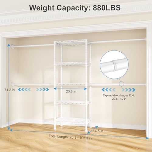 ulif m2 wall mounted closet system, white clothes shown in use