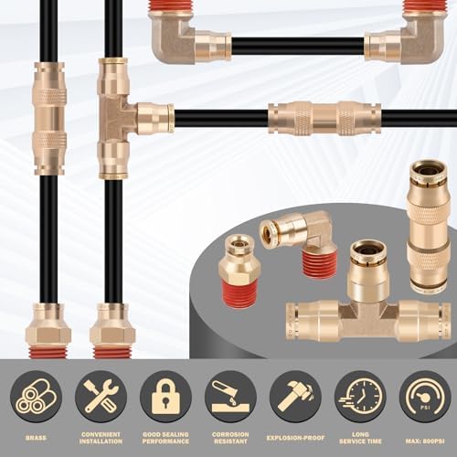 cheemuii 37pcs 1/4 brass dot air line fittings, front angle view