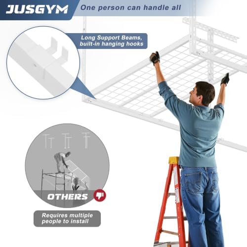 jusgym 3x8ft overhead garage storage rack, 26"-40" height, side view