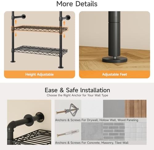 onbrill l7 wall mounted industrial pipe clothing rack, front angle view