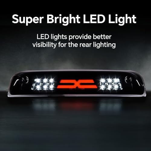 PIT66 3rd Brake Light, Fit 2014-2020 Chevy Silverado/GMC Sierra | X Type Led Bar High Mount Stop Light Rear Tail Cargo Lamps Black Smoked Lens Black Housing