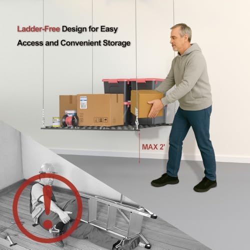 overhead garage storage rack for 10–12 ft ceiling, package contents
