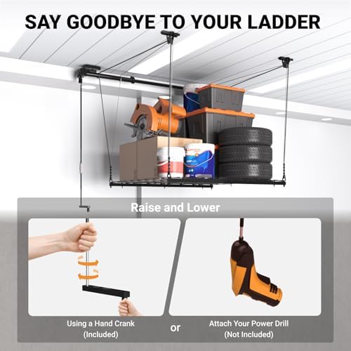 adjustable overhead garage storage rack, 4x4ft garage ceiling, close-up detail