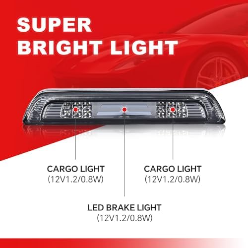 MOUTUX LED 3rd Brake Light Compatible with Toyota Tundra 2007-2018 High Mount LED 3rd Thrid Tail Cargo Brake Light Smoky Lens Chrome Housing