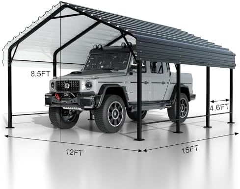 jy qaqa 12 x 15 ft metal carport shown in use