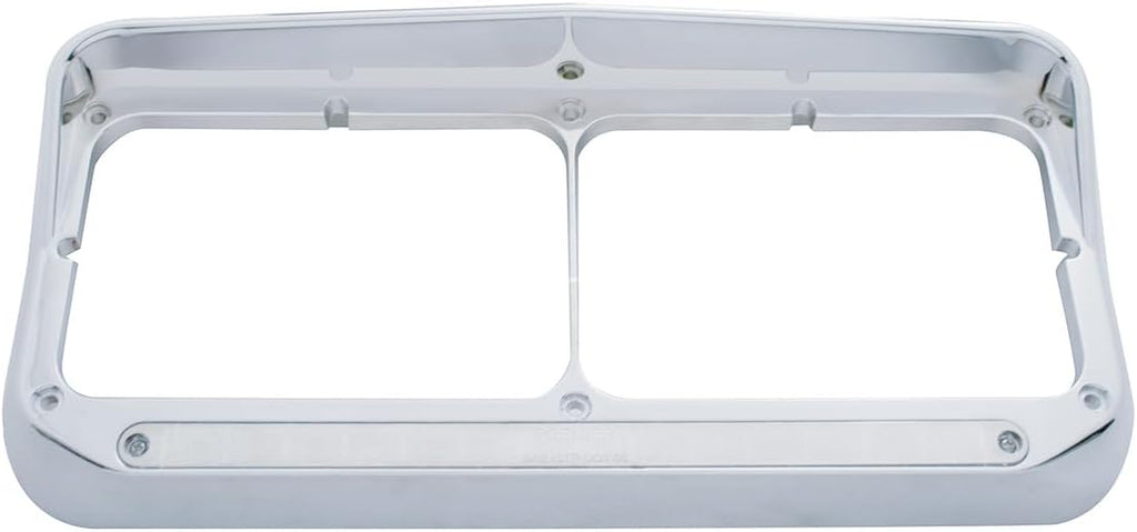 United Pacific 32352P2 Chrome Rectangular 14 LED Dual Headlight Bezel w/Visor, Chrome Plated, Injection Molded Plastic, LED Light Bar Pre-Installed – Amber LED/Clear Lens – 2 Pack