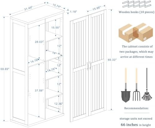 68.9" wooden broom closet storage cabinet with perforated shown in use