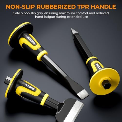 incly 3pcs masonry chisel set with hand guard, close-up detail