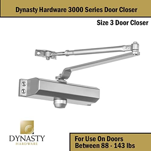 dynasty 3000 series door closer, sprayed aluminum, spring showing dimensions