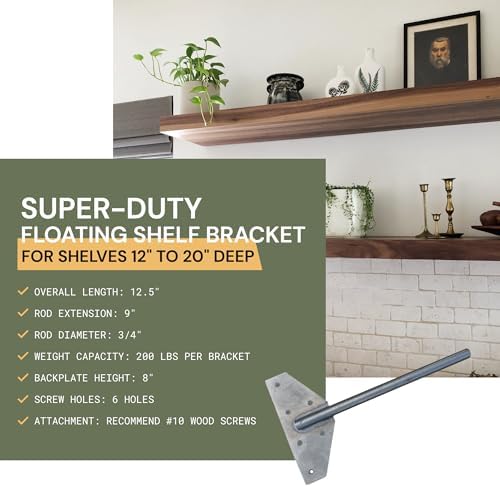 walnut wood works strongest floating shelf bracket, 200 shown in use