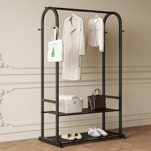 black clothing rack for hanging clothes,sturdy metal clothes, close-up detail