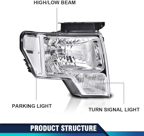 PIT66 Headlight Headlamp Assembly Compatible with Ford F150 2009 2010 2011 2012 2013 2014 faros delanteros (Clear Lens Chrome Housing Clear Reflector, Basic Style)
