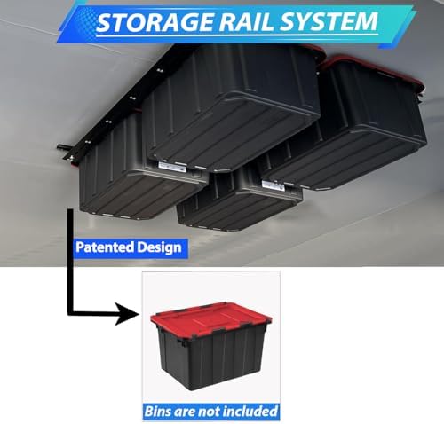 overhead garage storage rack, adjustable ceiling storage rack showing dimensions