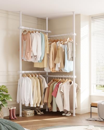 floor to ceiling clothes rack, heavy-duty telescopic garment showing dimensions