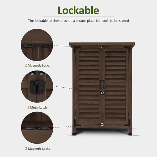 mcombo small outdoor storage cabinet, wood shed with on a desk or shelf