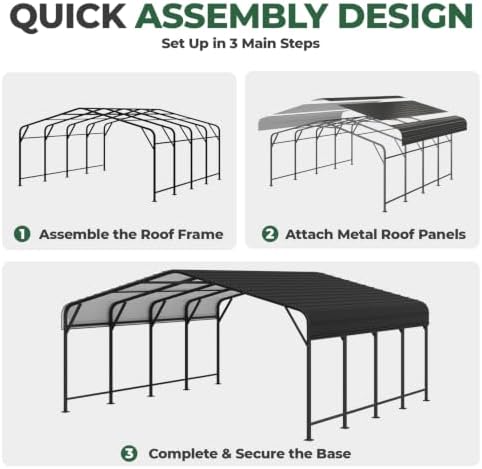 20x20 ft metal carport, outdoor heavy duty 2, front angle view