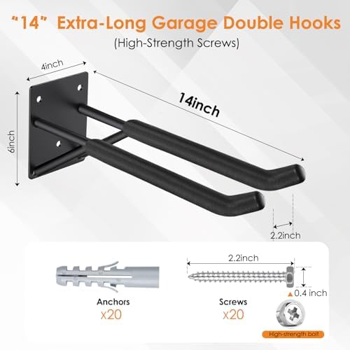 14" garage hooks heavy duty 4-pack - garage shown in use