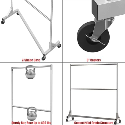 simple houseware commercial grade z-base double rod garment showing dimensions