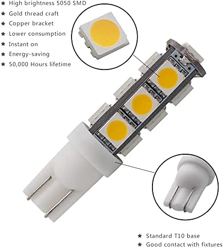 GRV T10 C921 192 194 13-5050SMD Wedge LED Bulb Super Bright RV Boat Cabinet Dome Light DC12V Warm White 3000K Pack of 20