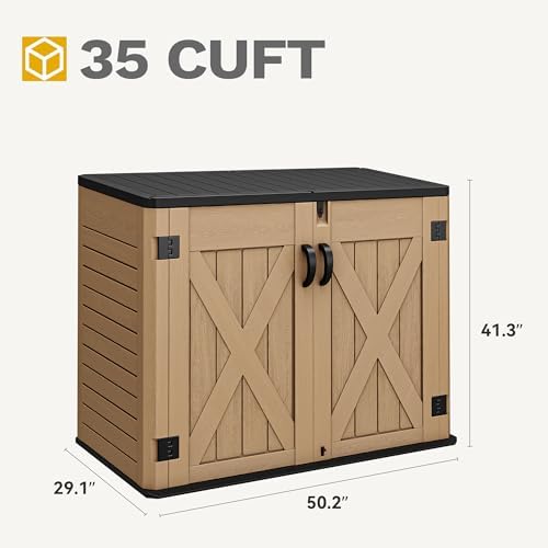 dwvo outdoor storage shed, weatherproof resin, 35 cu on a desk or shelf