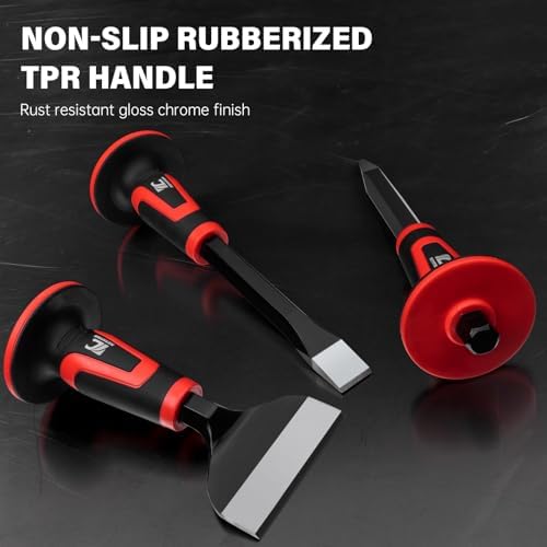 rotation 3pc heavy duty masonry chisel set with, close-up detail