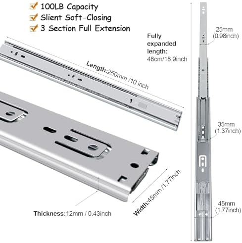 10 inch soft close drawer slides 6 pairs shown in use