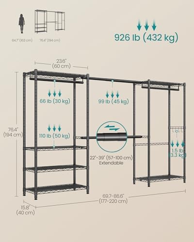 songmics clothes rack, adjustable mesh shelves and hanging, package contents