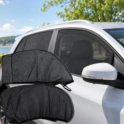 4 Car Window Shades and Mosquito Net Curtains - Foldable All Weather Black Privacy, UV Protection and Insect Screen for Cars, Trucks, Suvs Solely for Parking Use
