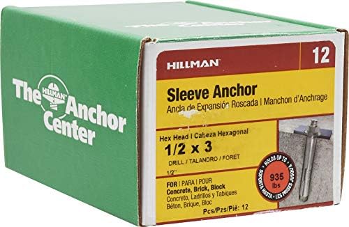 hillman sleeve anchors, 1/2in x 3in, 12 pack, front angle view