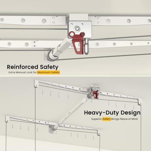 overhead garage storage rack for 10-12ft ceiling, heavy-duty, close-up detail