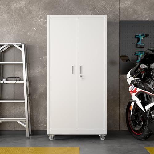 aobabo steel garage cabinet with wheels, 71" h, front angle view