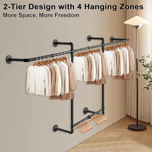 livabber industrial pipe clothes rack, heavy duty detachable showing dimensions
