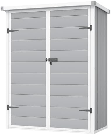 udpatio vertical storage shed,51 cu.ft resin outdoor cabinet,dark, front angle view