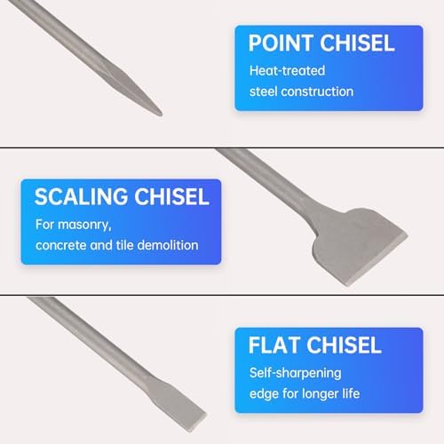 sds max shanks 16"chisel set,3 pcs masonry concrete, side view
