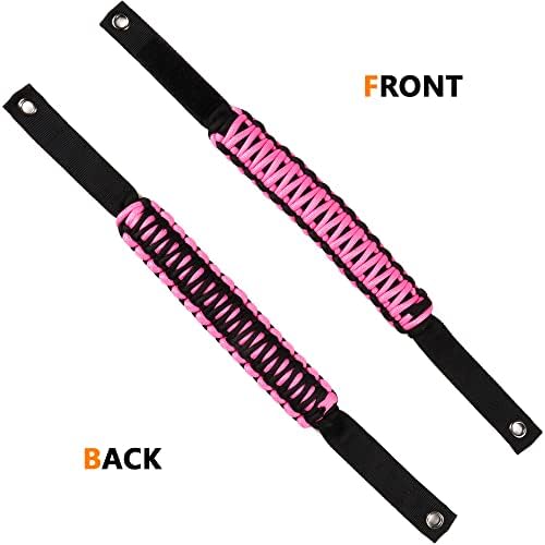 Roll Bar Grab Handles for 2021 2022 2023 2024 2025 2026 Ford Bronco 2 Door 4 Door Accessories Paracord Grip Handle, No Embroidery, 2 Pack Pink