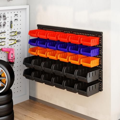 mulsame wall mounted storage bins parts rack 4 on a desk or shelf