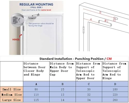 commercial grade hydraulic door closer large size, heavy showing dimensions