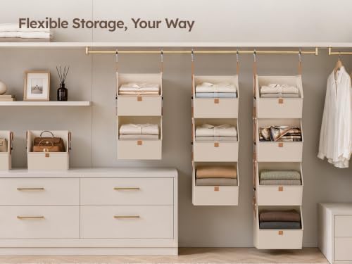 homsorout hanging closet organizer, modular 4-in-1 hanging shelves showing dimensions