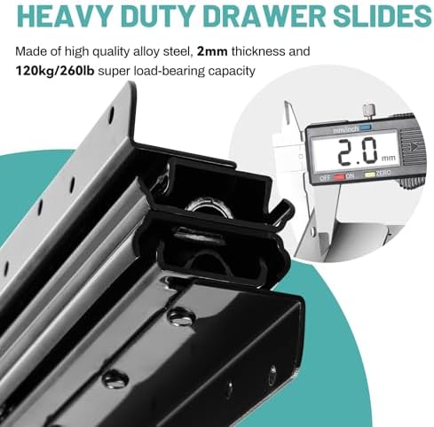 yjingrui undermount heavy duty drawer slides, 24 inch, side view