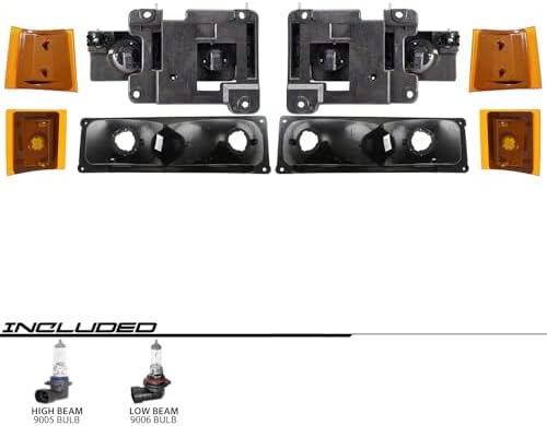 EPIC LIGHTING OE Spec-B Replacement Halogen Headlights Signal Lights Side Markers Black Trim Compatible with CHEVROLET 94-00 BLAZER TAHOE 94-02 C/K TRUCK 94-99 SUBURBAN - 8-Piece Combo