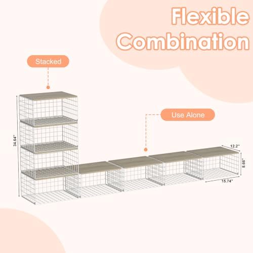 hencawima 4 pack stackable closet storage shelf organizer, close-up detail