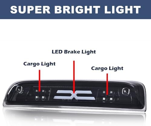 PIT66 3rd Brake Light, Fit 2014-2020 Chevy Silverado/GMC Sierra | X Type Led Bar High Mount Stop Light Rear Tail Cargo Lamps Black Smoked Lens Black Housing
