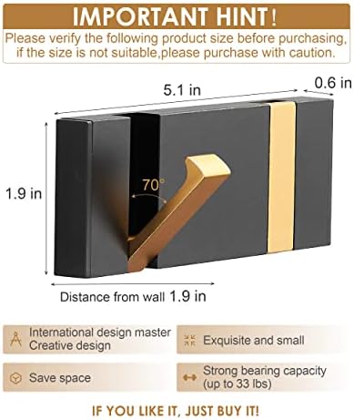 ，waterproof black gold wall hooks，foldable towel hooks for, close-up detail