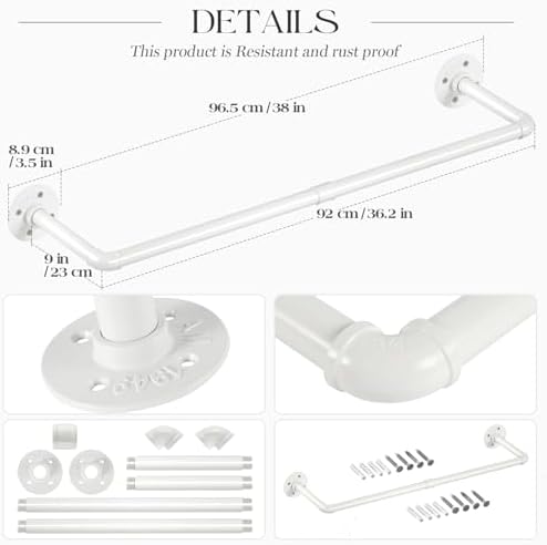 erytlly industrial pipe wall mounted clothes rack,38 inches, close-up detail